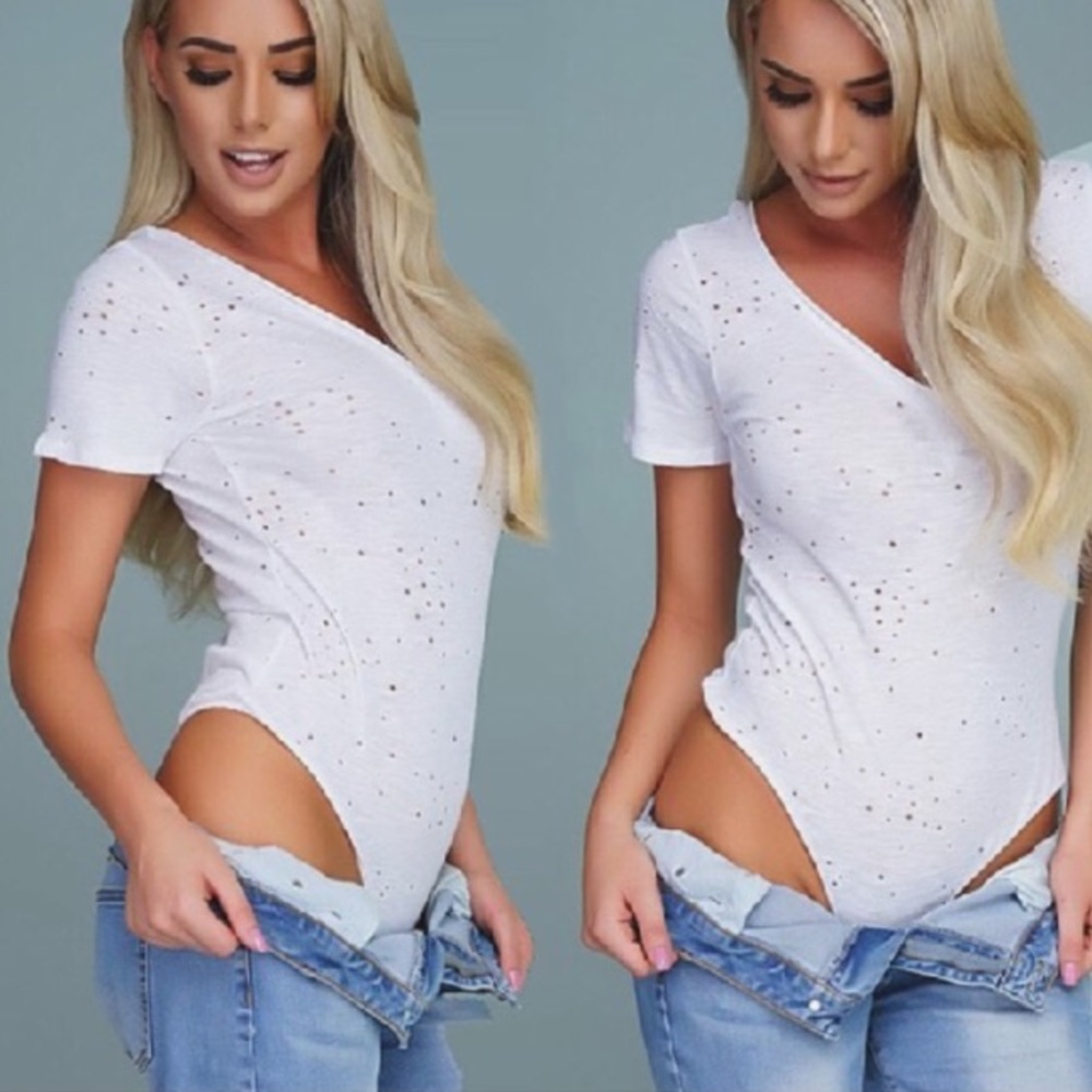 Women Distress White Bodysuit